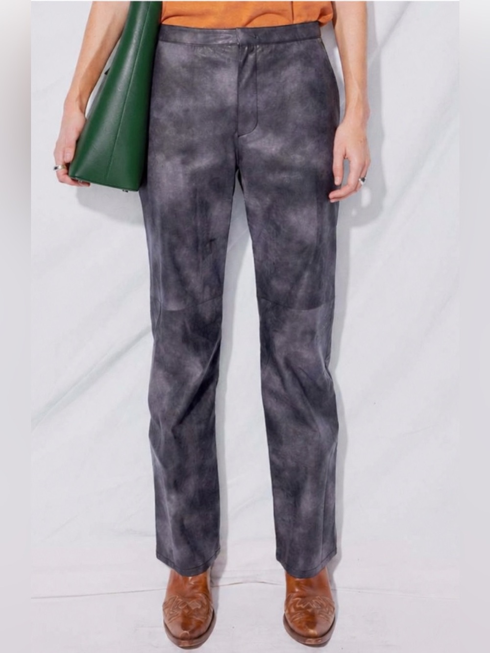 NWOT TheOpen Product Teen/Women’s Faux Leather Tie Dye Pants Black/Gray $336 RTL